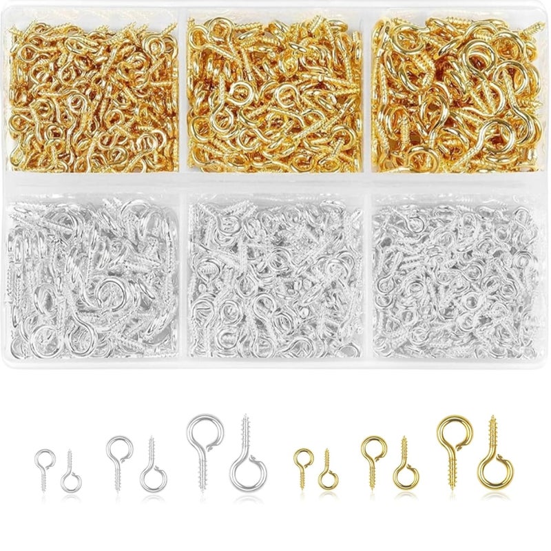 VYNFLICK Screw Eye Pins: Small Eyelet Screws 3 Sizes 800Pcs Gold & Silver Mini Eye Hooks for Jewelry Making DIY Crafts Art Projects - Image 1